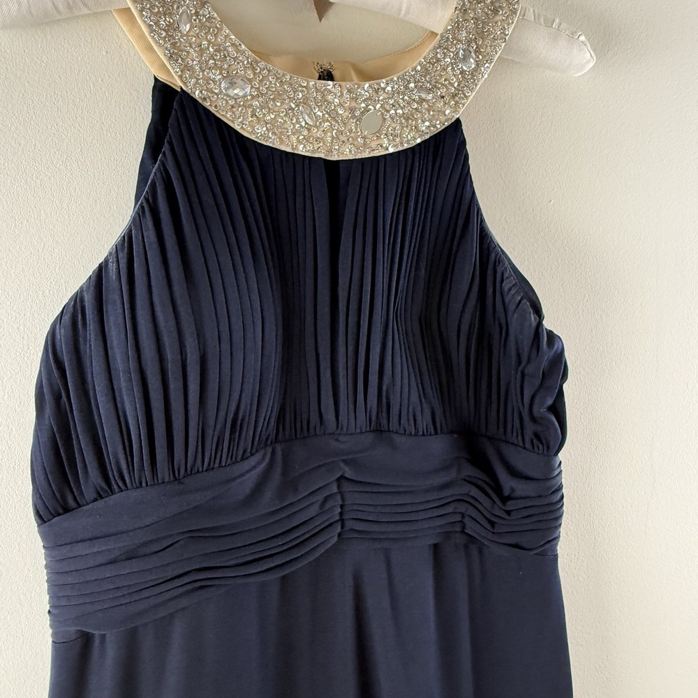 Navy Gown Sz 12 Beaded Neck Keyhole Halter Maxi Prom Formal Dress JS Boutique